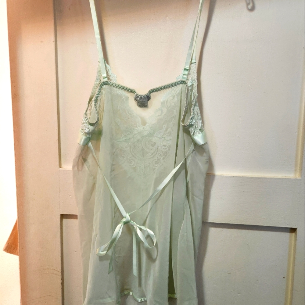 Sexy nightie mint green satin and lace L